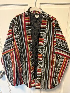 Yak & Yeti cotton striped quilted Nepal open kimono unisex jacket one size Osfa